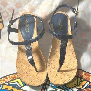 Lauren Ralph Lauren Reeta T-Strap Thong Wedge Sandals - Size 9